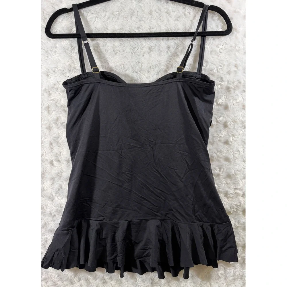 Tommy Bahama Womens Size Medium Black Ruched Ruffle Tankini Swim Top